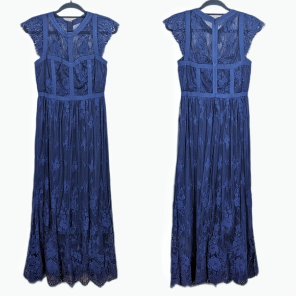 Parker Tesoro Lace Blue Midi Dress Gown Size 8 - Picture 2 of 7